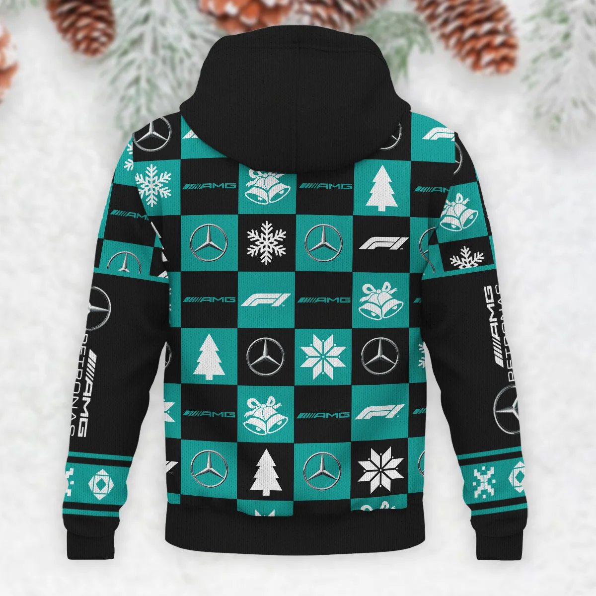 Square Pattern Mercedes Formula 1 - Knitted Hoodie BLVAF12209250A33MER - Image 3