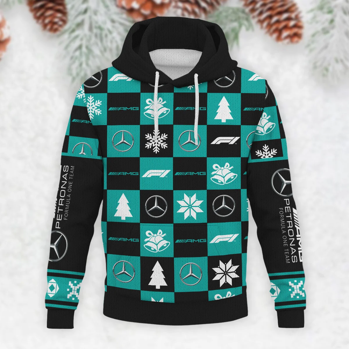 Square Pattern Mercedes Formula 1 - Knitted Hoodie BLVAF12209250A33MER - Image 2