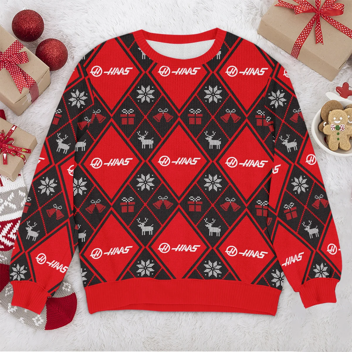 Square Xmas Pattern Haas Formula 1 - Ugly Sweater BLVAF1220925A31HAAS - Image 4