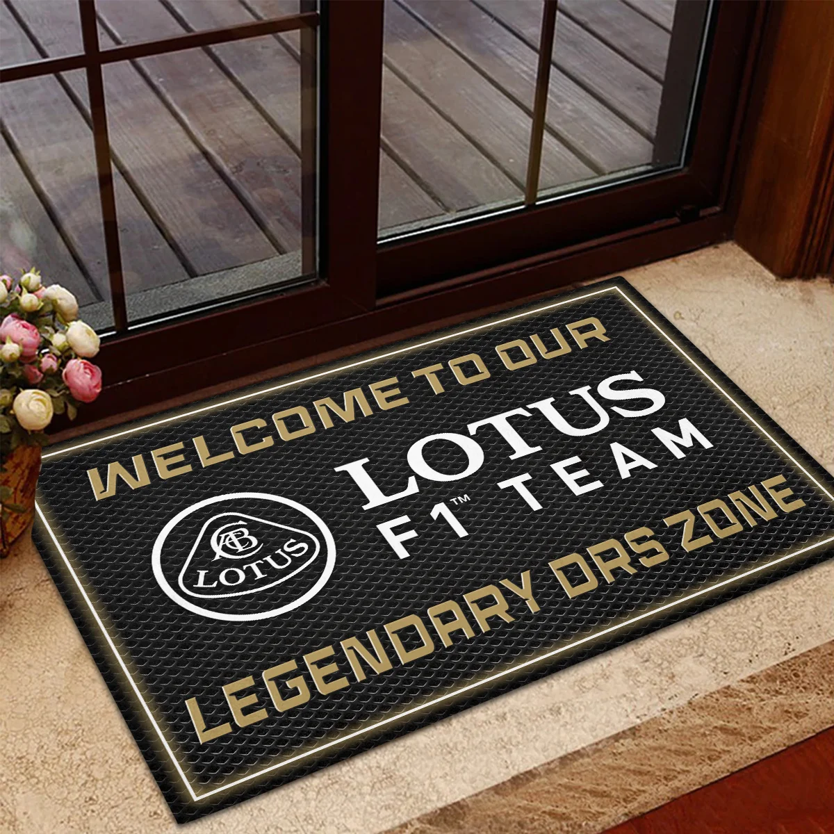 Welcome To Legendary DRS Zone Lotus F1 Rubber Base Doormat - All Over Print BLF1139A6LT