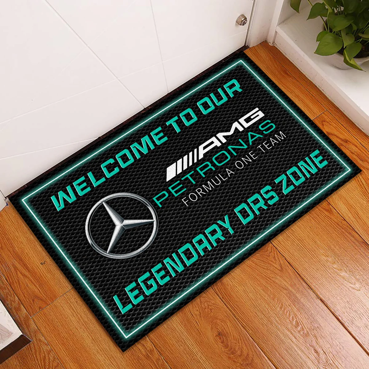 Alternative view of Welcome To Legendary DRS Zone Mercedes F1 Rubber Base Doormat - All Over Print BLF1139A6MER