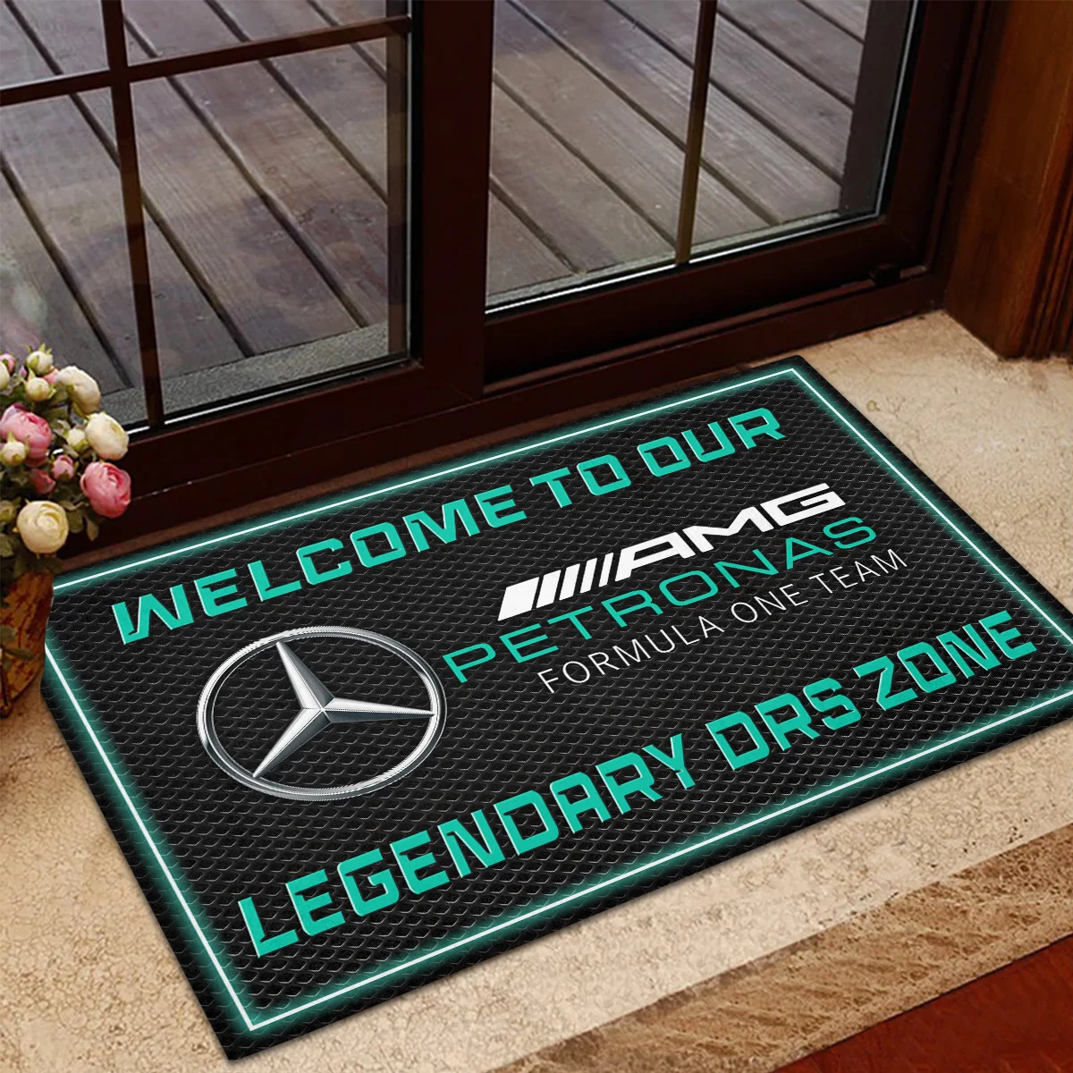 Welcome To Legendary DRS Zone Mercedes F1 Rubber Base Doormat - All Over Print BLF1139A6MER