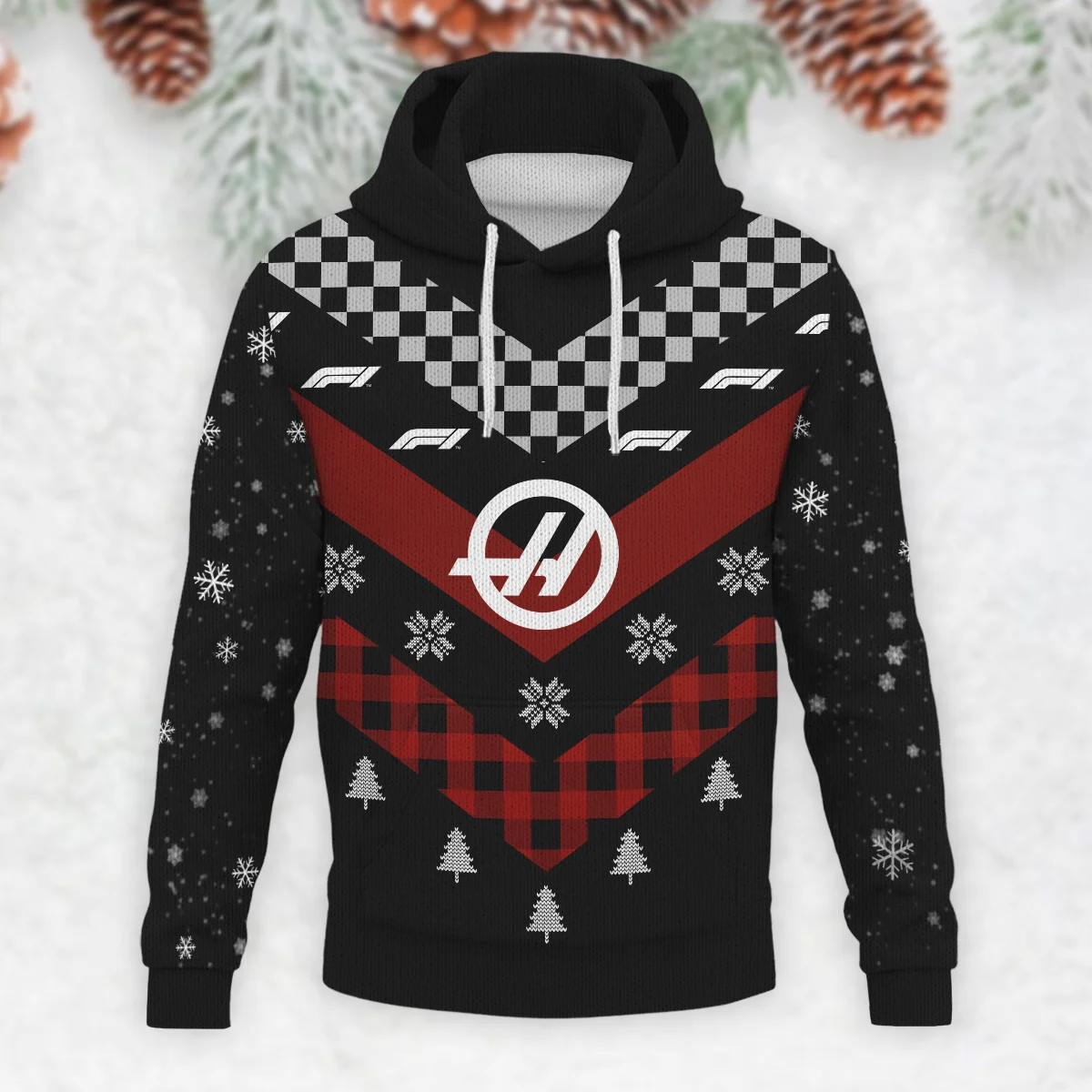 Winter Xmas Pattern Haas Formula 1 - Knitted Hoodie BLVAF12209250A32HAAS - Image 2