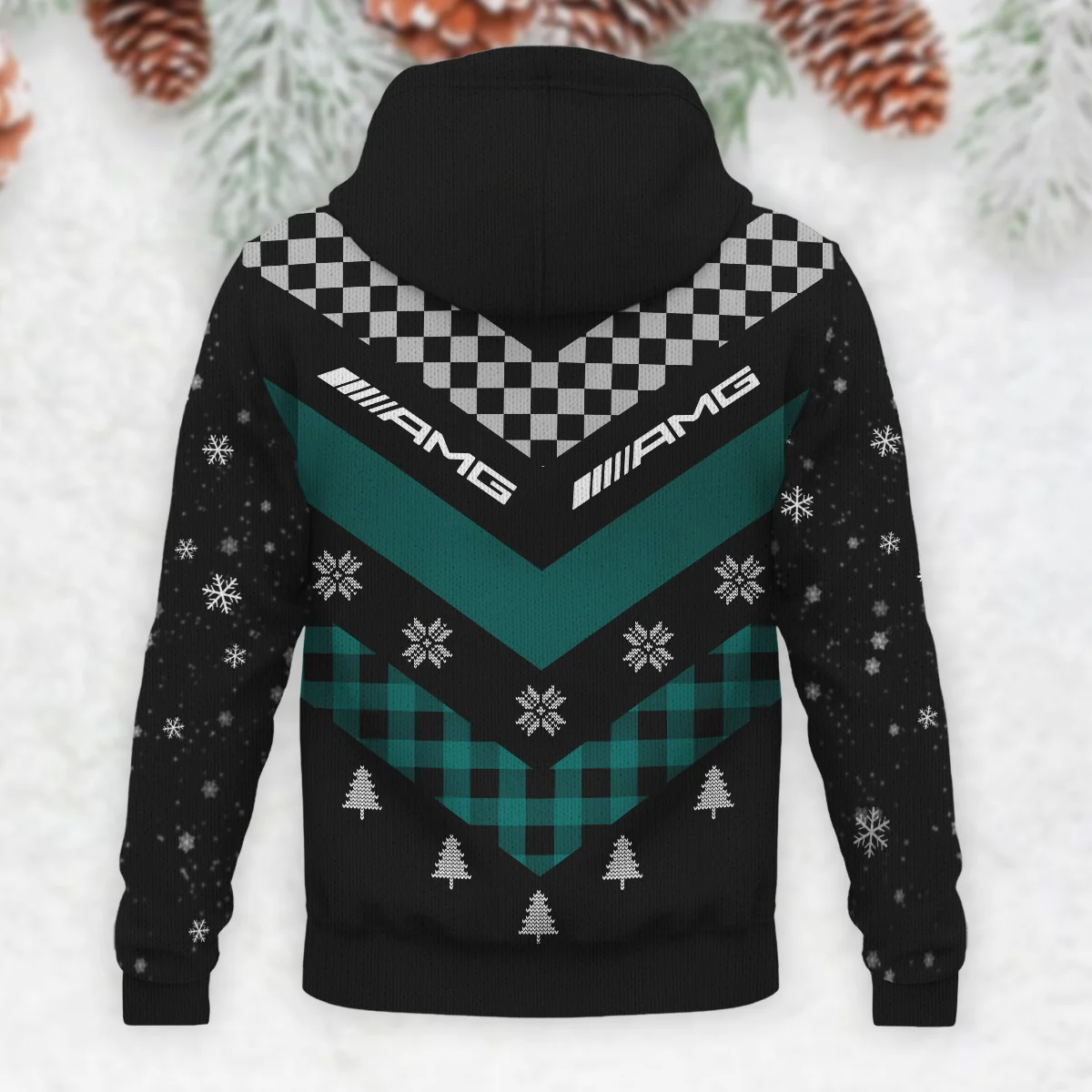 Winter Xmas Pattern Mercedes Formula 1 - Knitted Hoodie BLVAF12209250A32MER - Image 3