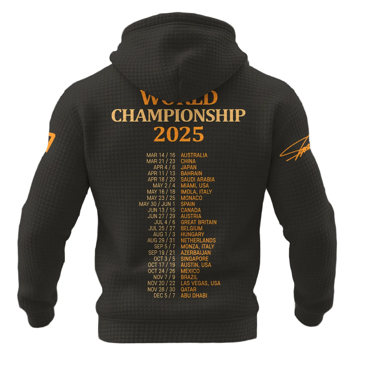 World Championship 2025 Lando Norris McLaren F1 Team Hoodie Quilted Waffle BLNRWDCA7HQW - Image 3