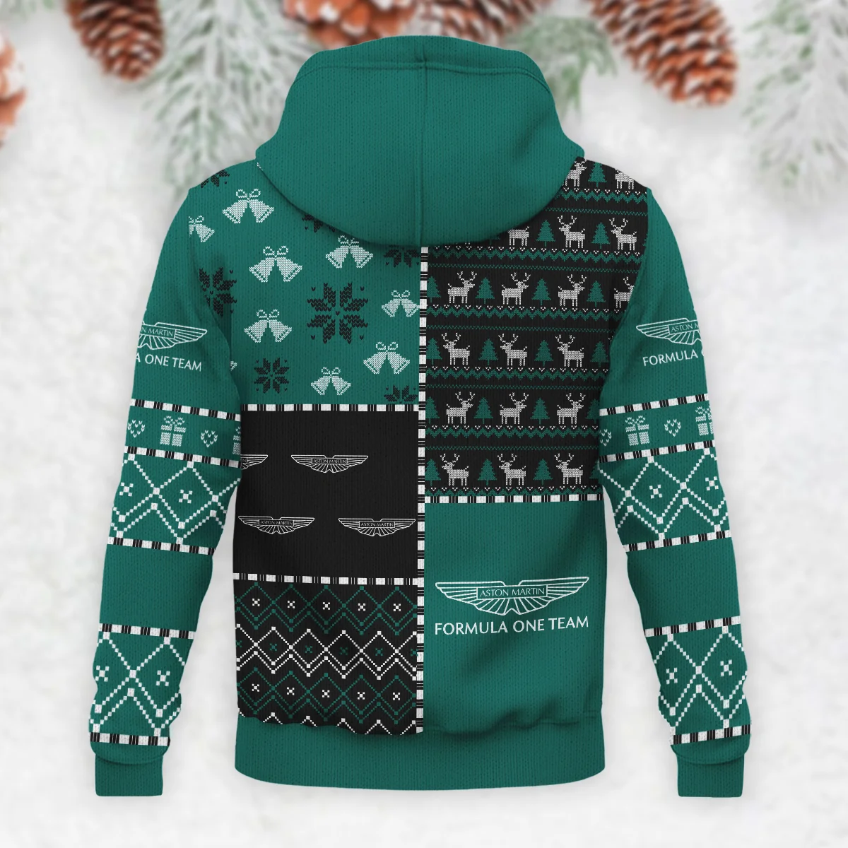 X-Mas Pattern Aston Martin Formula 1 - Knitted Hoodie BLVAF12209250A2AM - Image 3