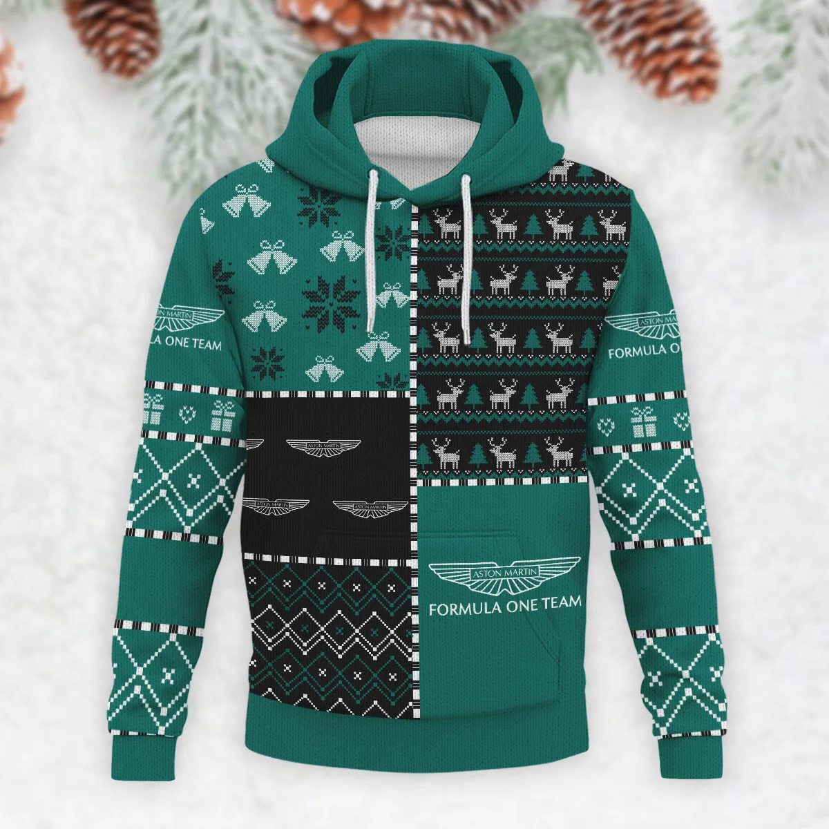 X-Mas Pattern Aston Martin Formula 1 - Knitted Hoodie BLVAF12209250A2AM - Image 2