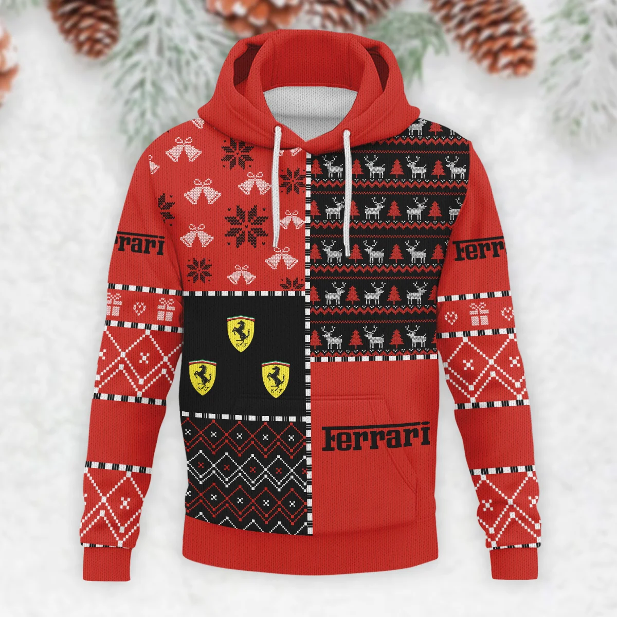 X-Mas Pattern Ferrari Formula 1 - Knitted Hoodie BLVAF12209250A2FRR - Image 2