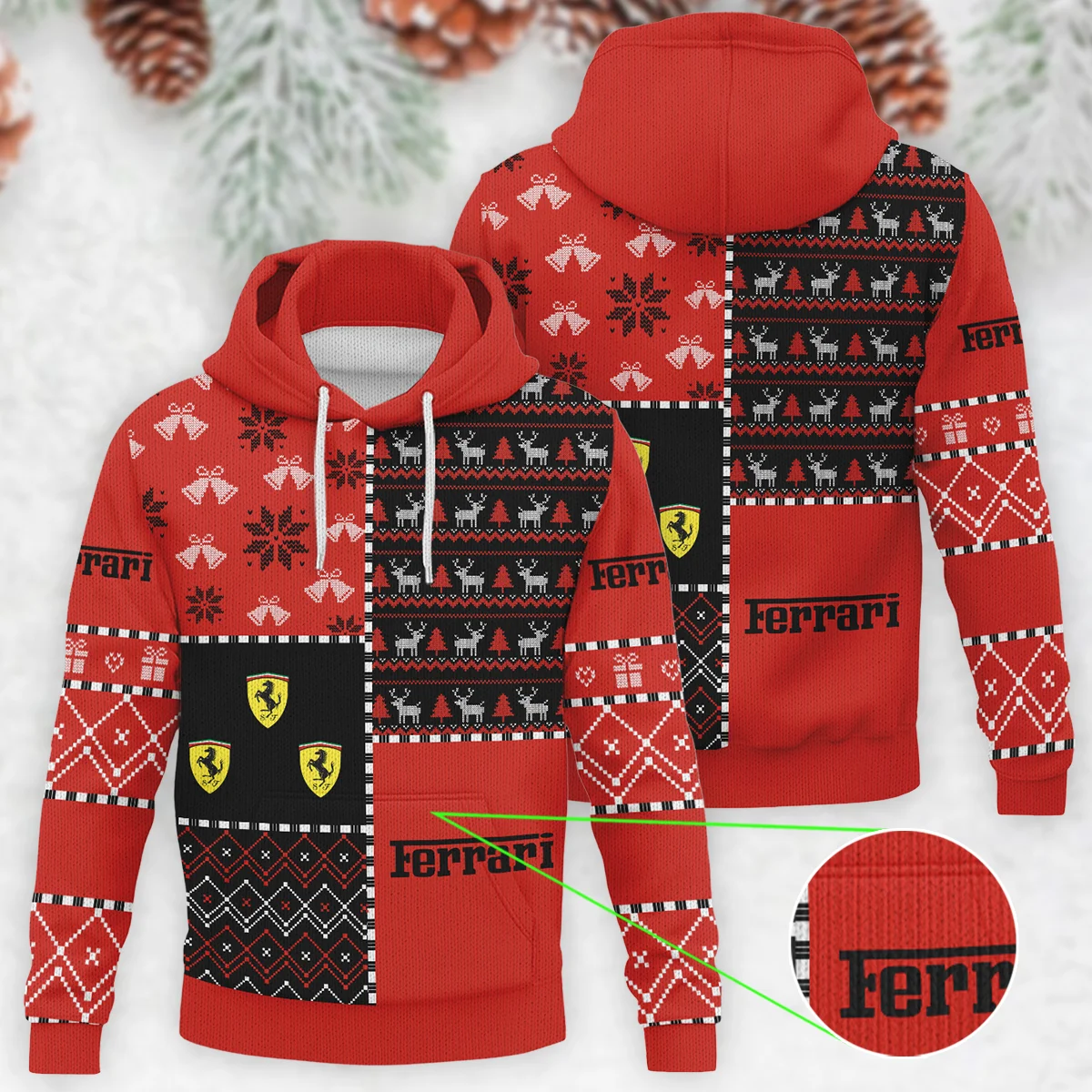 X-Mas Pattern Ferrari Formula 1 - Knitted Hoodie BLVAF12209250A2FRR