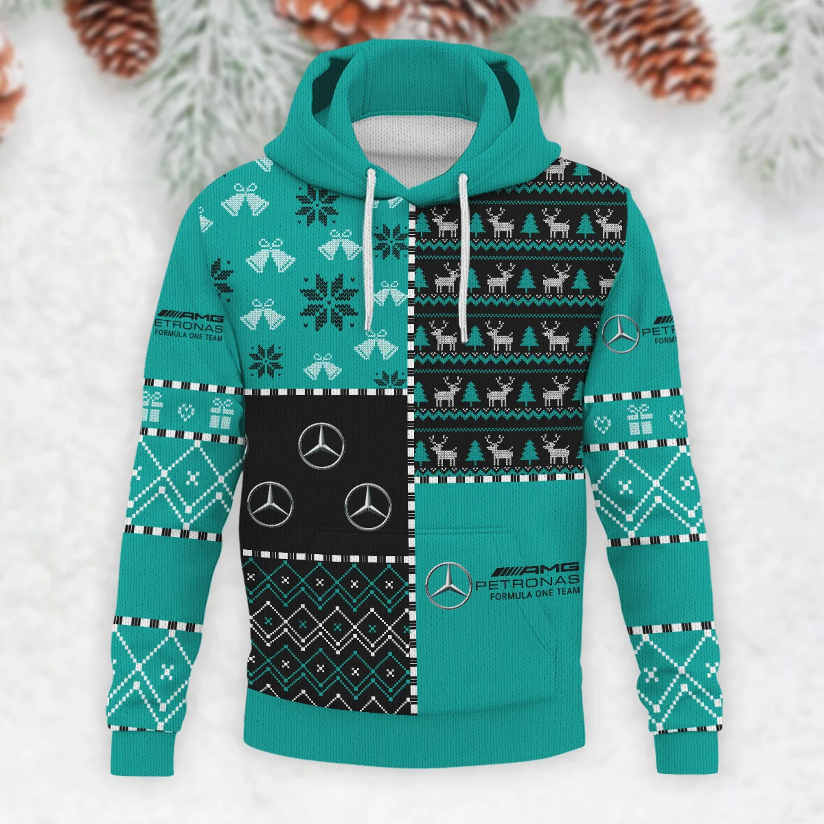 X-Mas Pattern Mercedes Formula 1 - Knitted Hoodie BLVAF12209250A2MER - Image 2