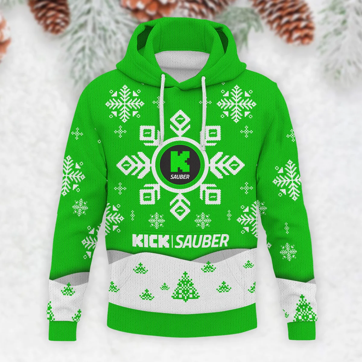 Xmas Pattern Kick Sauber Formula 1 - Knitted Hoodie BLVAF12209250A26KS - Image 2