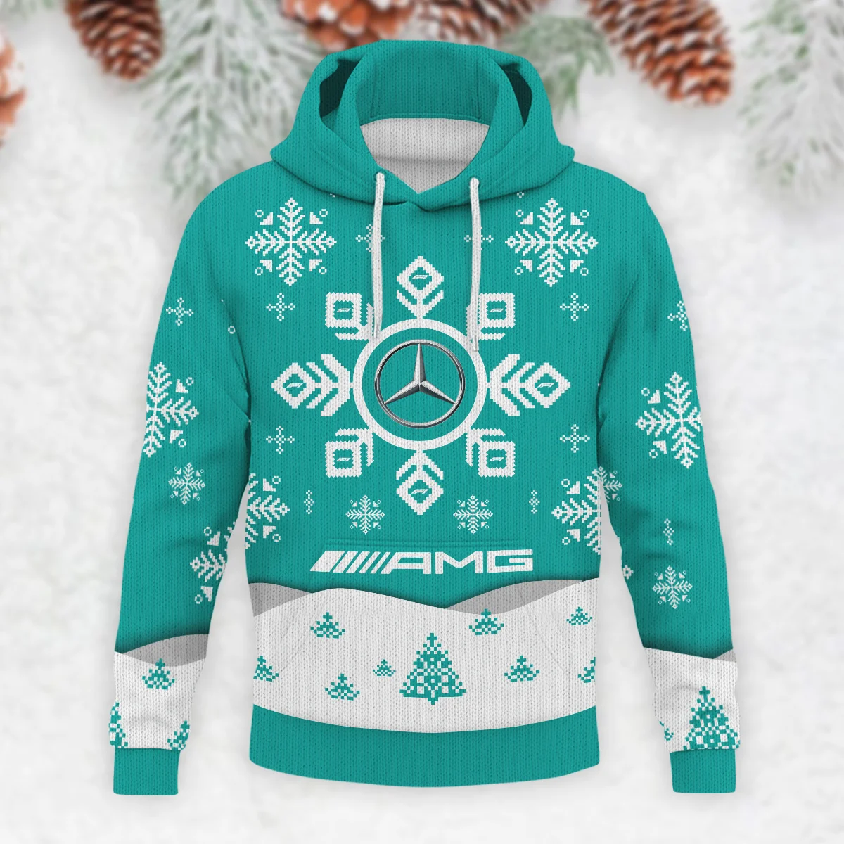 Xmas Pattern Mercedes Formula 1 - Knitted Hoodie BLVAF12209250A26MER - Image 2