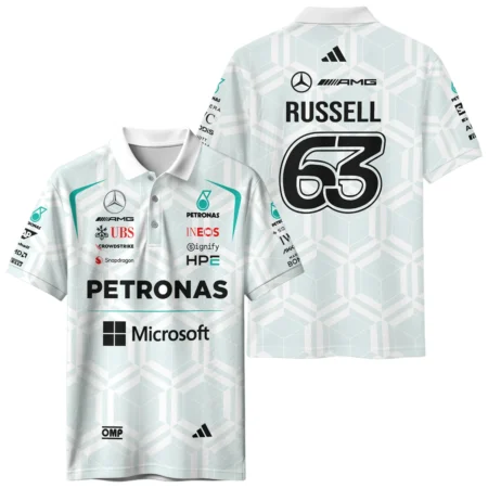 2026 George Russell Mercedes F1 Teamwear Polo Shirt BLGR30326A2PL - White