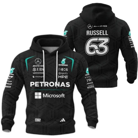 2026 George Russell Mercedes F1 Teamwear Hoodie Quilted Waffle BLGR30326A1HQW - Black