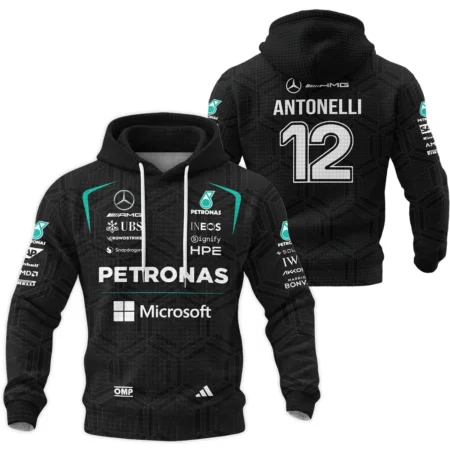 2026 Kimi Antonelli Mercedes F1 Teamwear Hoodie Quilted Waffle BLKA29326A1HQW - Black