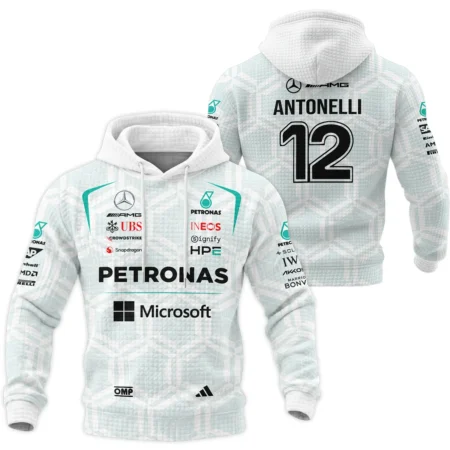 2026 Kimi Antonelli Mercedes F1 Teamwear Hoodie Quilted Waffle BLKA29326A2HQW - White
