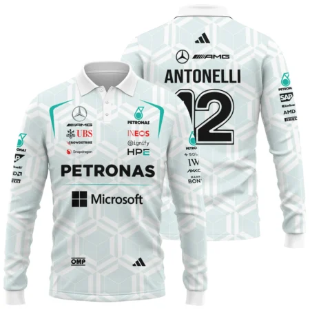 2026 Kimi Antonelli Mercedes F1 Teamwear Long Polo Shirt BLKA29326A2LPL - White