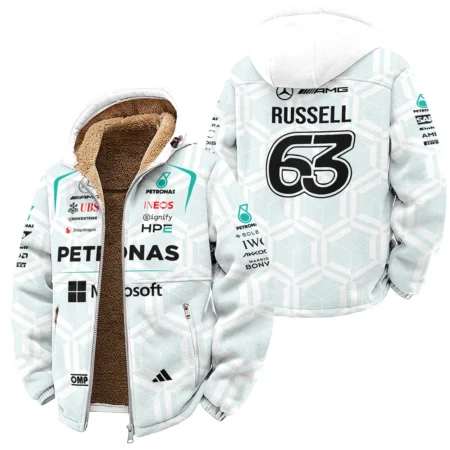 2026 George Russell Mercedes F1 Teamwear Winter Fleece Jacket BLGR30326A2WFJ - White