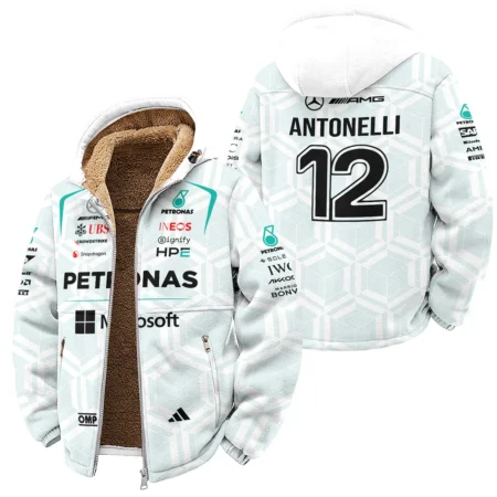 2026 Kimi Antonelli Mercedes F1 Teamwear Winter Fleece Jacket BLKA29326A2WFJ - White
