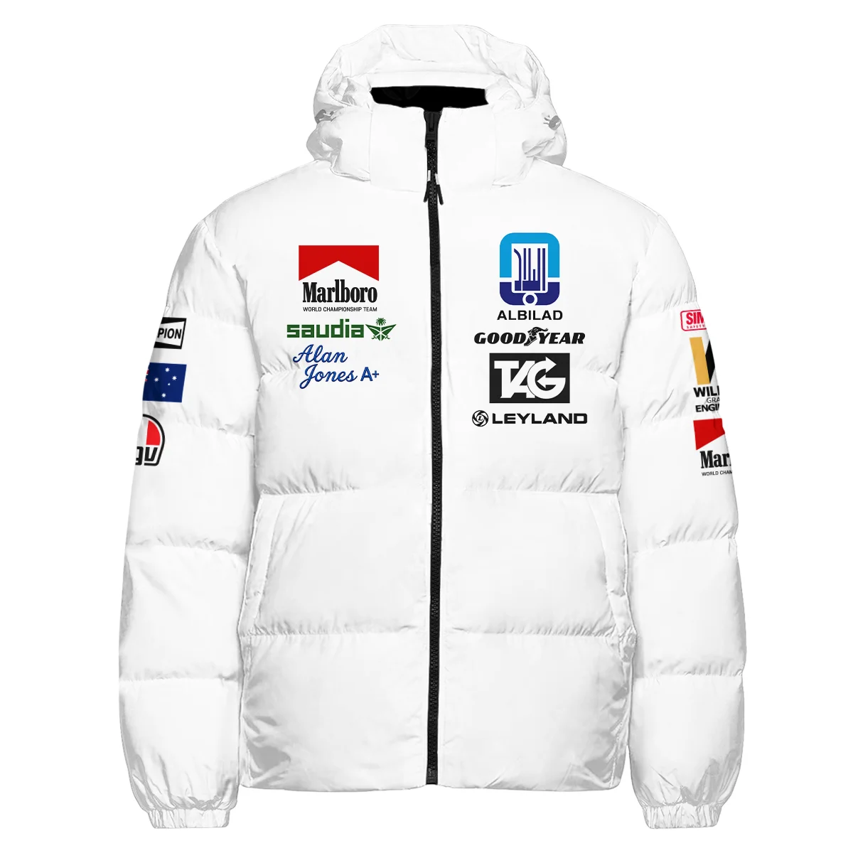 1980 WDC Alan Jones Williams F1 Down & Puffer Jackets BLAJ5426A2HCJ - Image 2