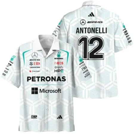 2026 Kimi Antonelli Mercedes F1 Teamwear Hawaiian Shirt BLKA29326A2HW - White