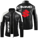 Suzuki Inspired Fan Logo Leather Jacket QTMO230625A1SUZ