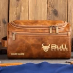 Bull Carbon All Over Prints- Personalized Leather Toiletry Bag QTBLA101125A1BLC