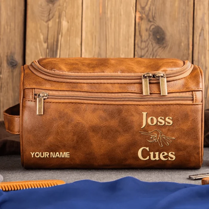 Joss Cues All Over Prints- Personalized Leather Toiletry Bag QTBLA101125A1JOS