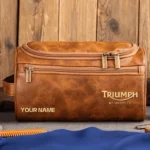 Triumph Motorcycles Exclusive Logo - Personalized Leather Toiletry Bag QTMT180425TRIA1