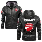 Ducati Inspired Fan Logo Hooded Leather Jacket QTMO230625A2DUC