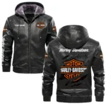 Harley-Davidson Inspired Fan Logo Hooded Leather Jacket QTMO230625A2HD