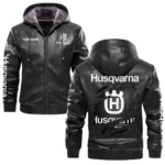 Husqvarna Inspired Fan Logo Hooded Leather Jacket QTMO230625A2HUS