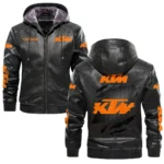 KTM Inspired Fan Logo Hooded Leather Jacket QTMO230625A2KTM