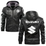 Suzuki Inspired Fan Logo Hooded Leather Jacket QTMO230625A2SUZ