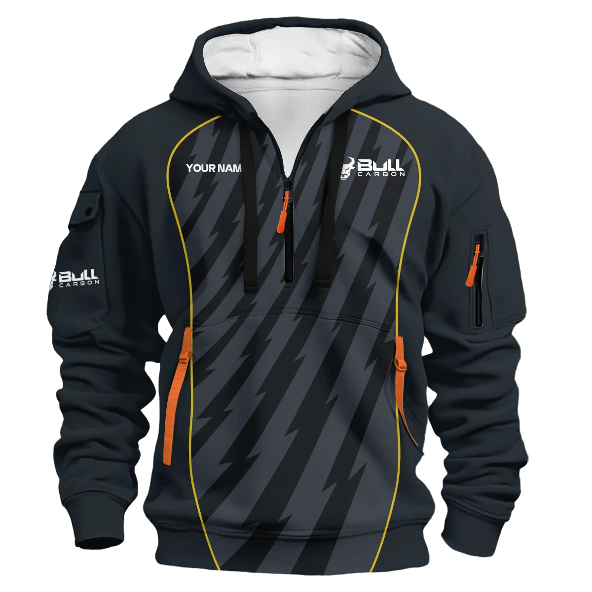 Bull Carbon All Over Prints- Personalized Hoodie Half Zipper QTBLA011125A1BLC-HDF - Image 2