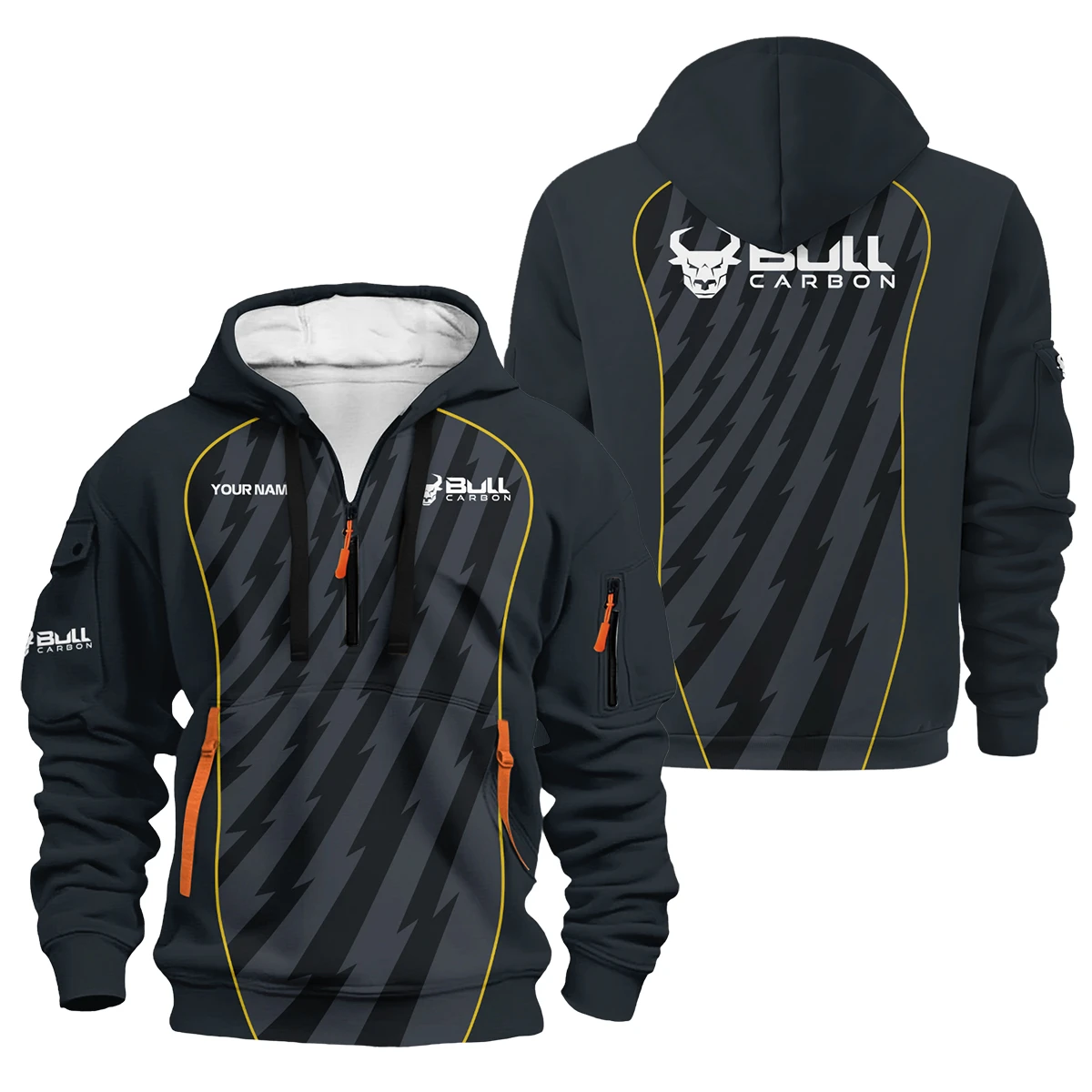 Bull Carbon All Over Prints- Personalized Hoodie Half Zipper QTBLA011125A1BLC-HDF