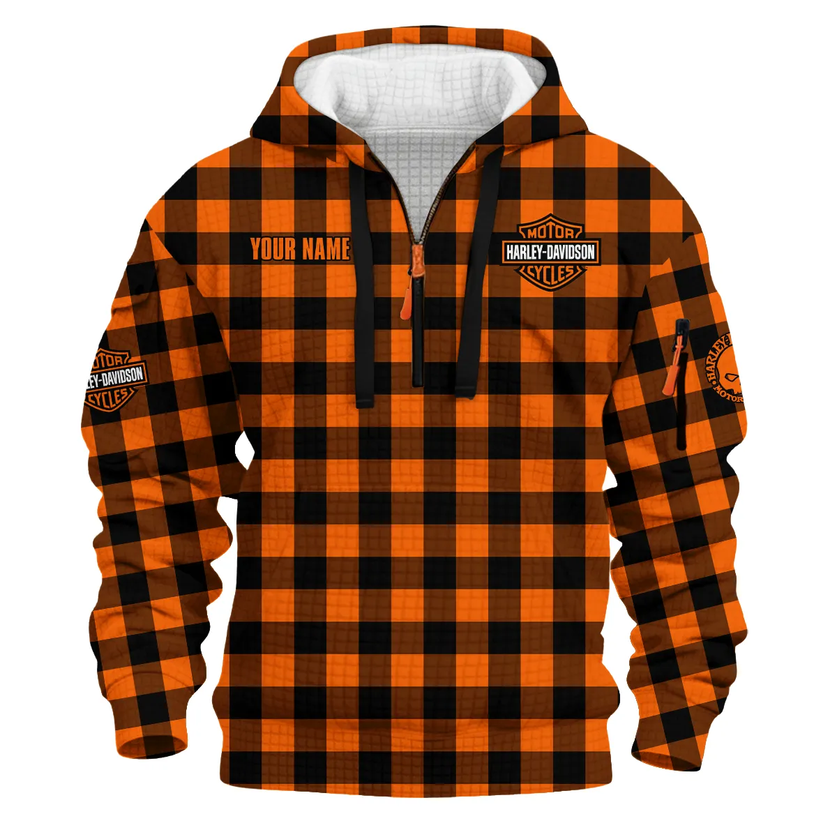 Harley-Davidson Motorcycle Hoodie Half Zip Quilted Waffle Gift Fan Love QTHD261225AHD5-HDFQW - Image 2