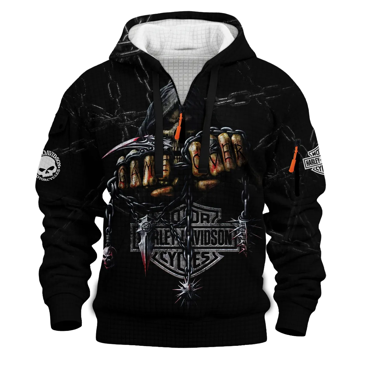 Harley-Davidson Motorcycle Hoodie Half Zip Quilted Waffle Gift Fan Love QTHD261225AHD7-HDFQW - Image 2
