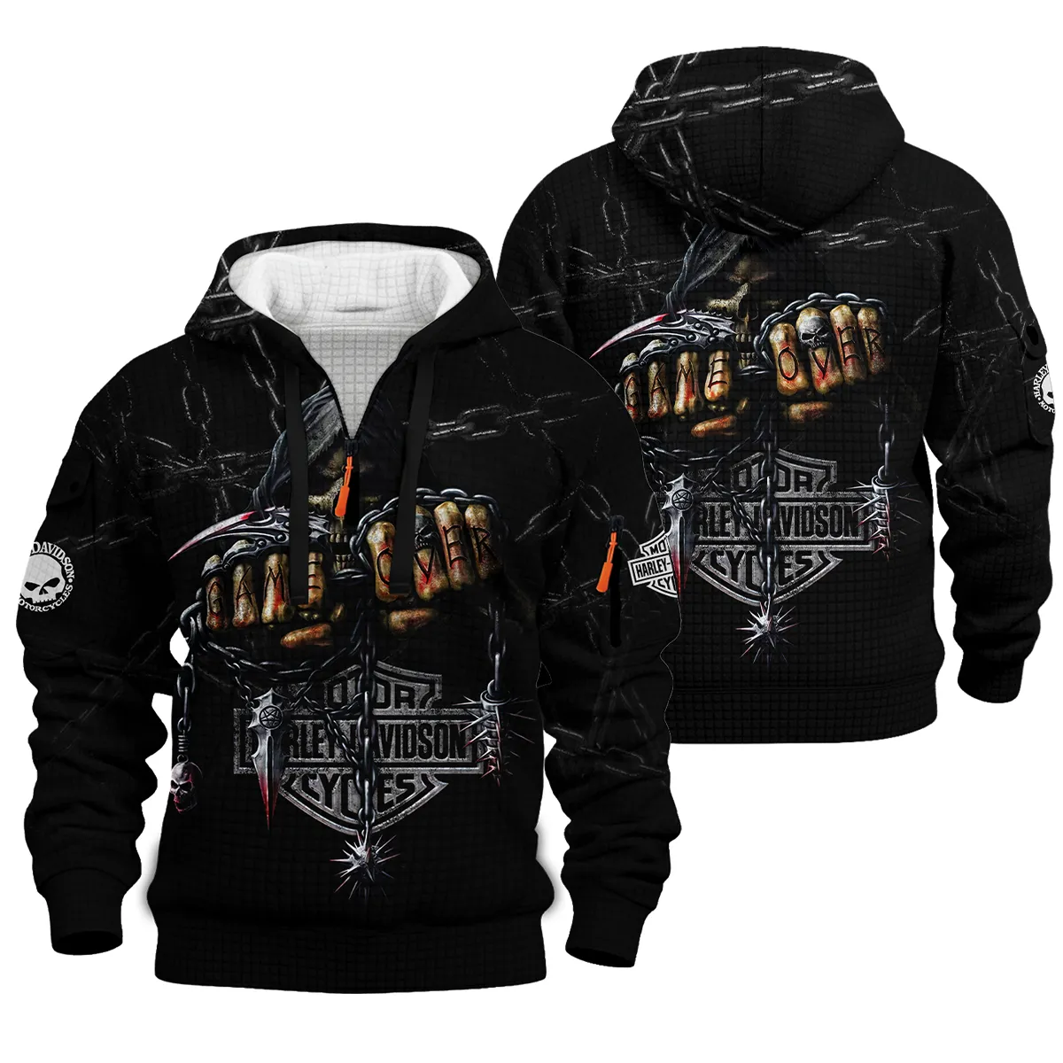 Harley-Davidson Motorcycle Hoodie Half Zip Quilted Waffle Gift Fan Love QTHD261225AHD7-HDFQW