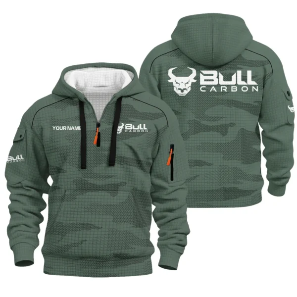 Bull Carbon Hoodie Half Zip Quilted Waffle All Over Print For True Fans QTBL171225A1BLC