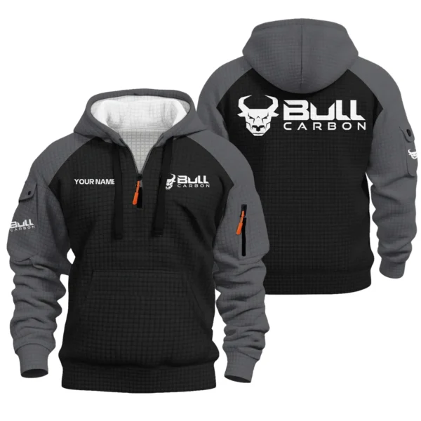 Bull Carbon Hoodie Half Zip Quilted Waffle All Over Print For True Fans QTBL171225A2BLC