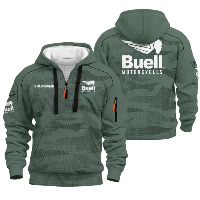 Buell Motorcycles Hoodie Half Zip Quilted Waffle All Over Print For True Fans QTVAMC121225A02BUE