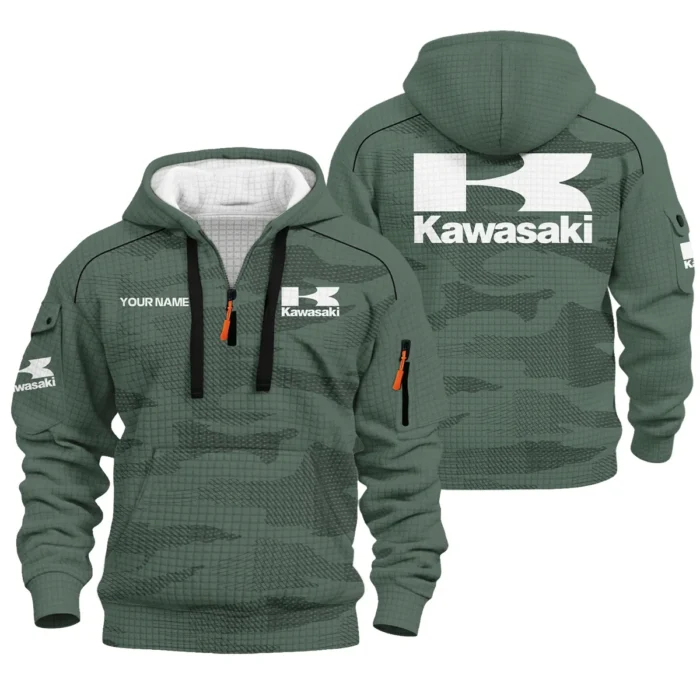 Kawasaki Hoodie Half Zip Quilted Waffle All Over Print For True Fans QTVAMC121225A02KAW
