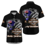 Harley-Davidson Motorcycle Flag of Australia Inspired Fan Logo Hawaiian Shirt - Short Sleeve Button-Up Collared Shirt QTHD250725BB3-HW