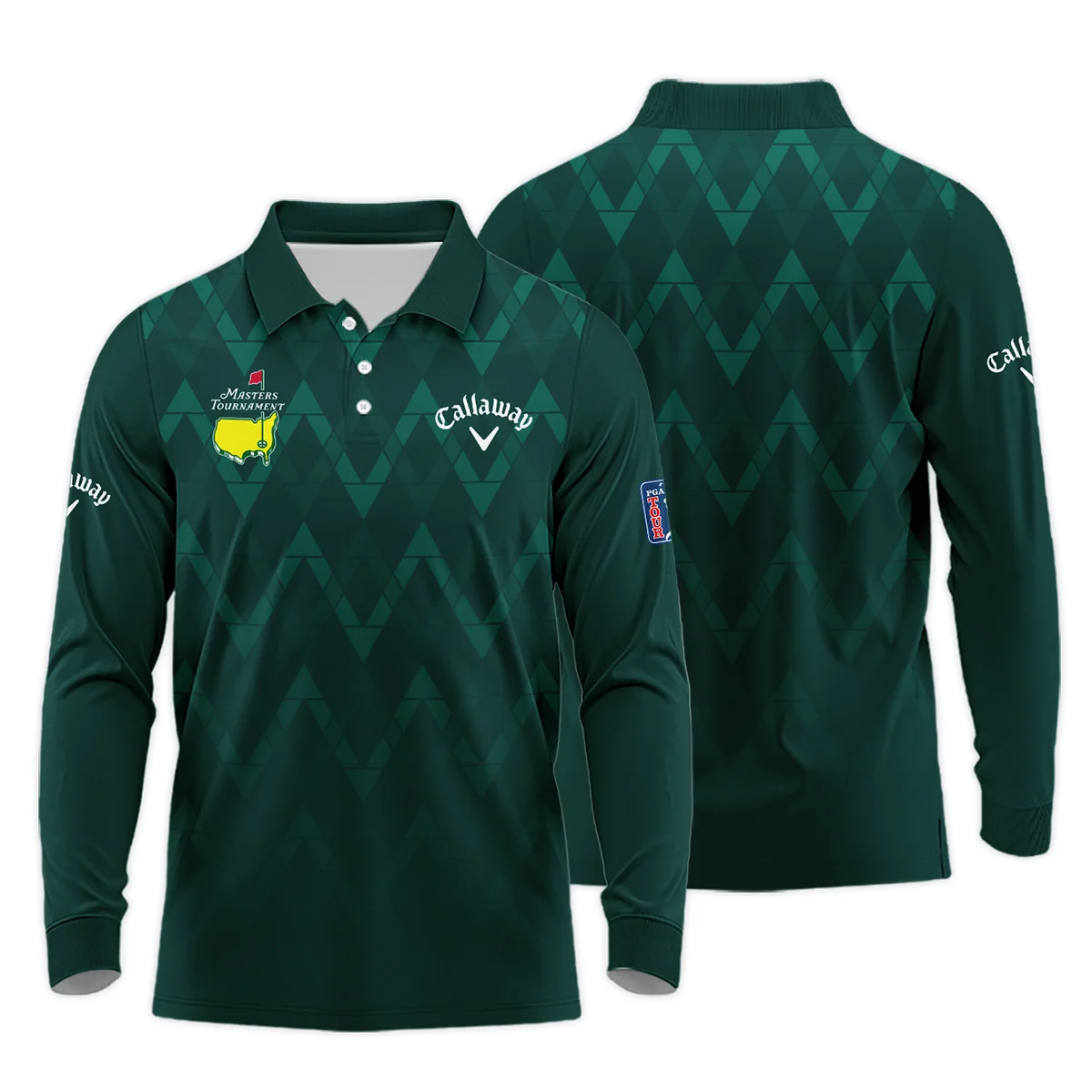 Abstract Dark Green Zigzag Background Masters Tournament Callaway Long Polo Shirt Style Classic Long Polo Shirt For Men