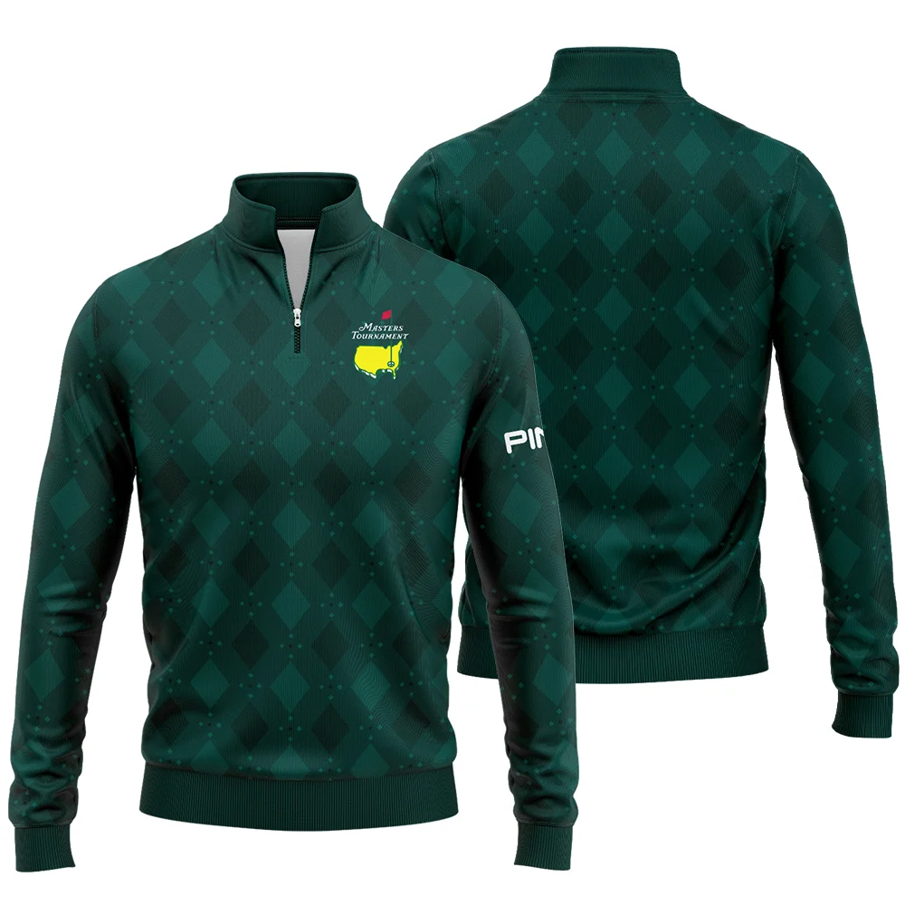 Dark Green Argyle Plaid Pattern Golf Masters Tournament Ping Quarter Zip Sweatshirt Style Classic Quarter Zip Sweatshirt - Image 3
