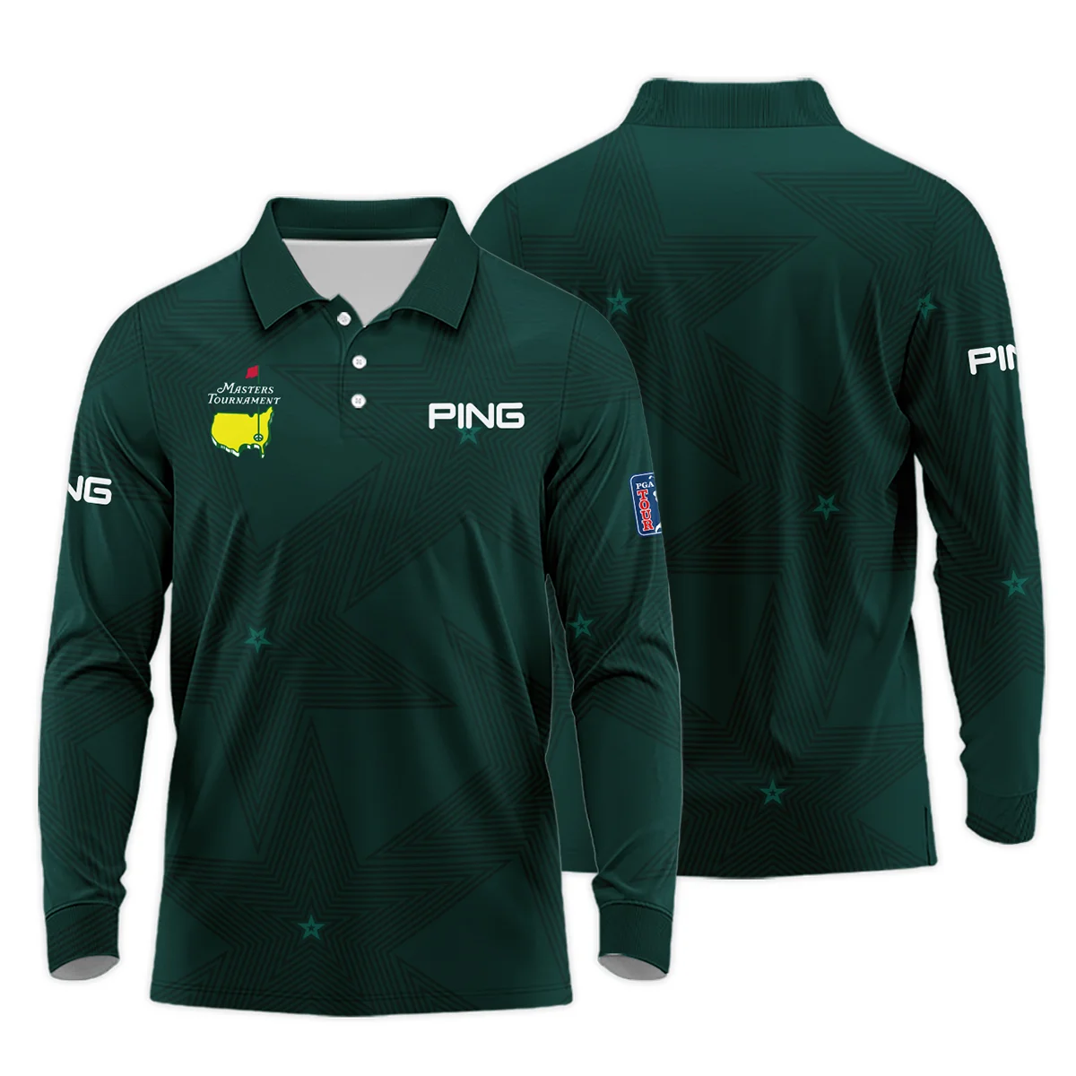 Dark Green Background Masters Tournament Ping Long Polo Shirt Style Classic Long Polo Shirt For Men - Image 3