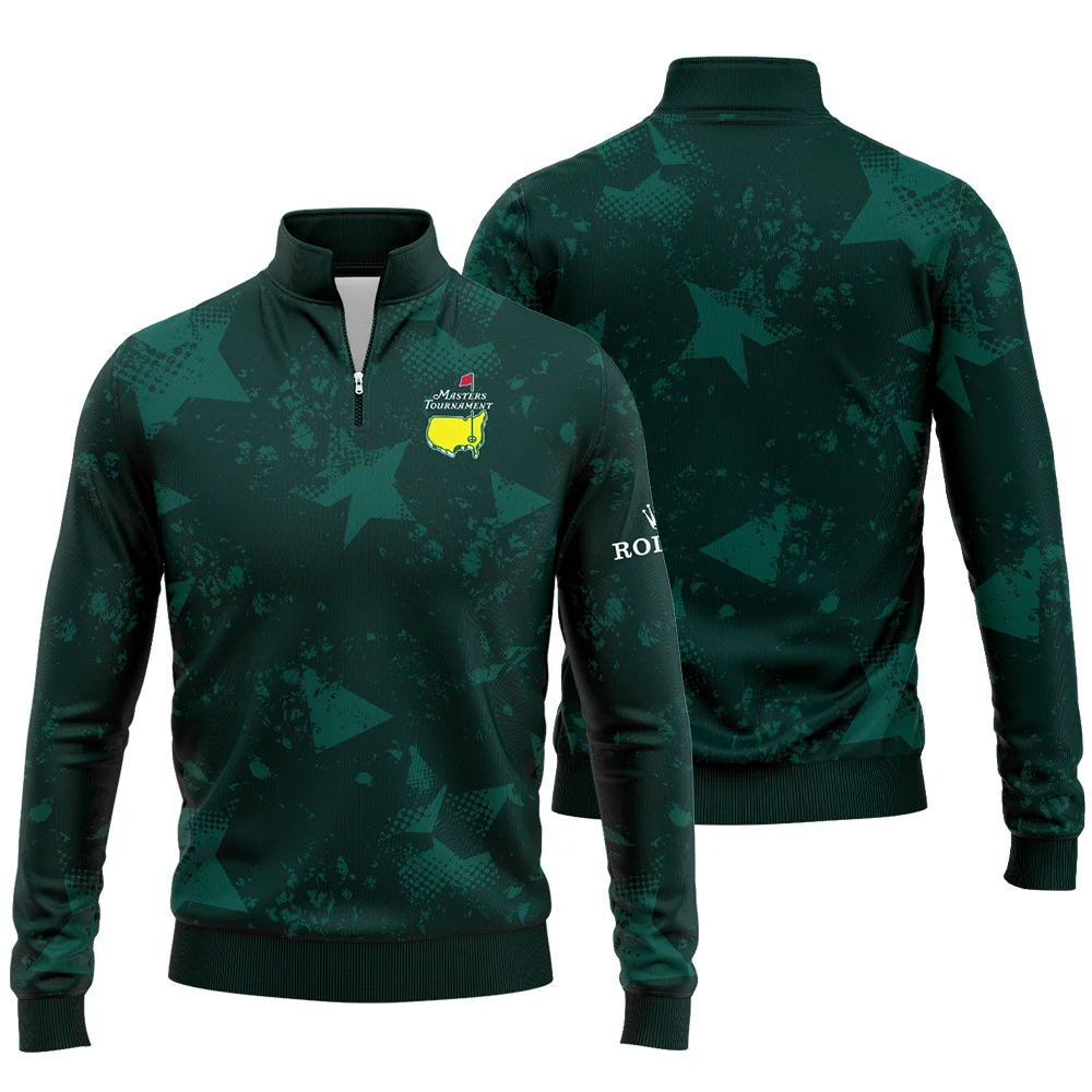Dark Green Grunge Stars Pattern Golf Masters Tournament Rolex Quarter Zip Sweatshirt Style Classic Quarter Zip Sweatshirt - Image 3