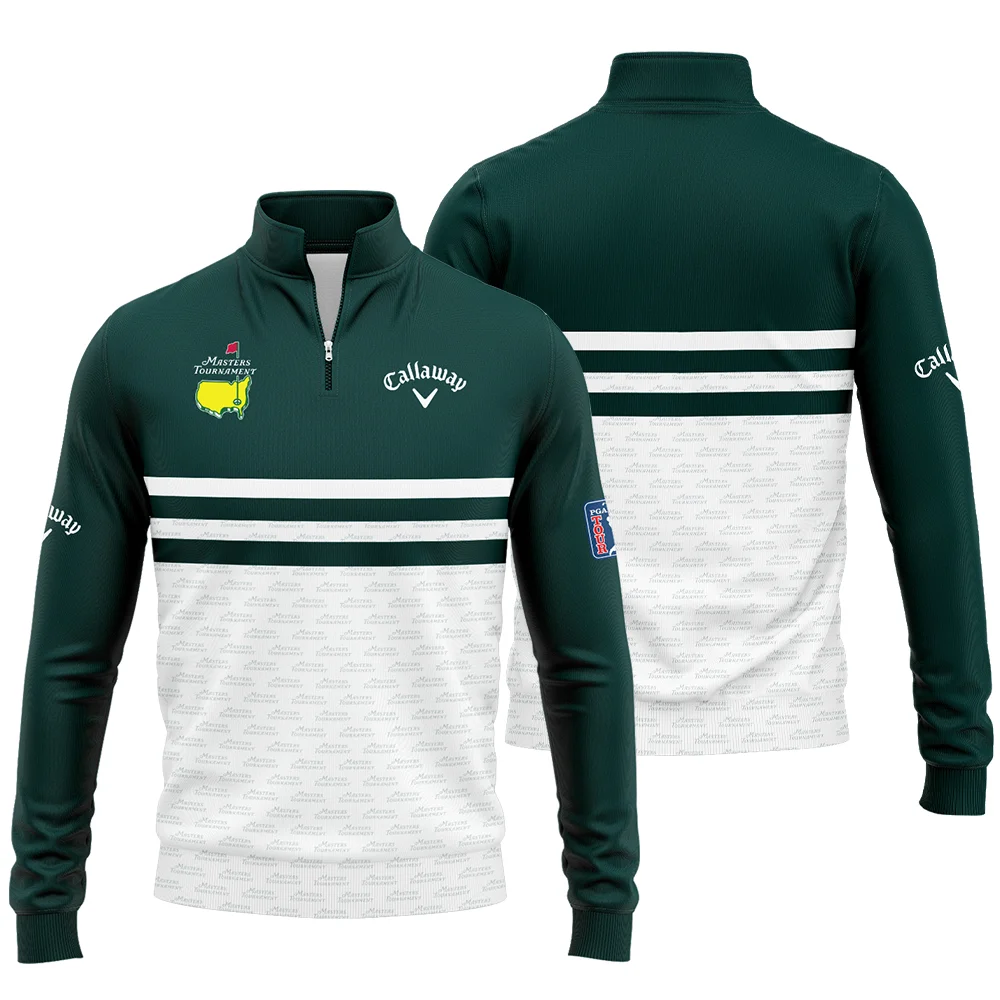 Dark Green Mix White With Logo Pattern Masters Tournament Callaway Quarter Zip Sweatshirt Style Classic Quarter Zip Sweatshirt - Image 3