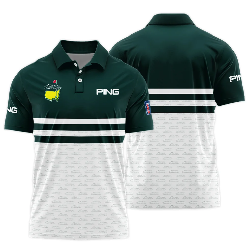Dark Green Mix White With Logo Pattern Masters Tournament Ping Polo Shirt Style Classic Polo Shirt For Men - Image 3